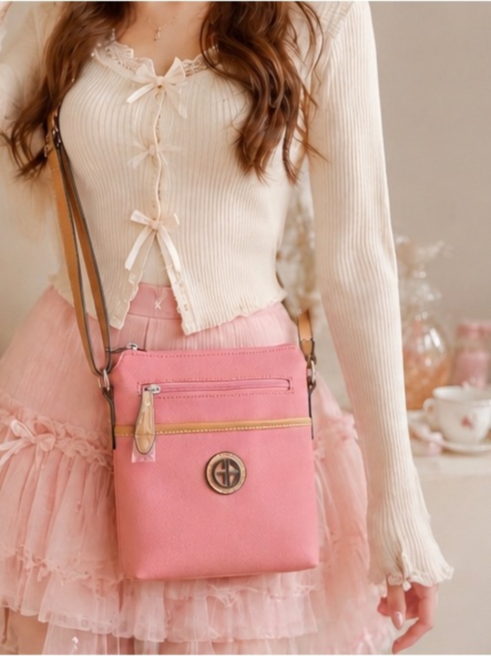 Giani Bernini Pink Saffiano Crossbody Bag Blush Pastel Minimalist Purse